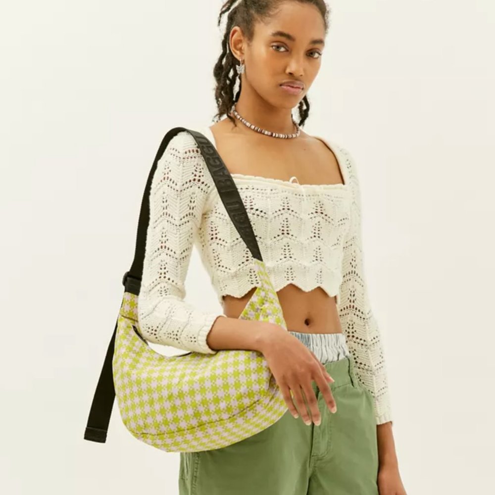 Brand New Baggu Nylon Crescent Bag Pink + Pistachio Pixel